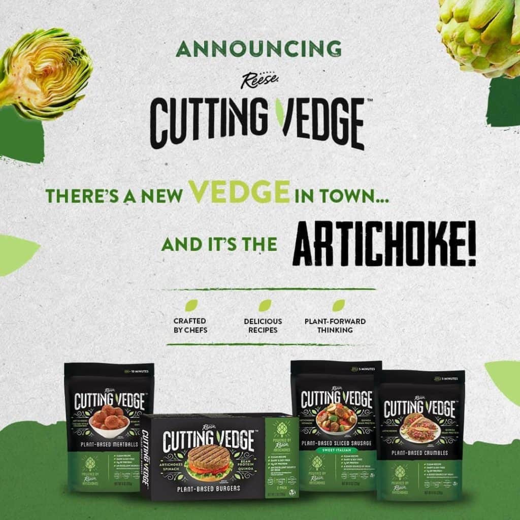 Cutting-Vedge-vegan-pflanzliches-Fleisch-Artischocken-Marketing-Ankündigung-Banner