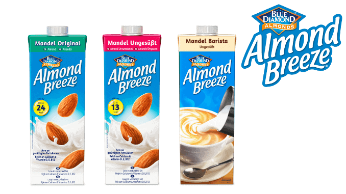 Neue Sorten Mandelmilch von Almond Breeze Blue Diamond