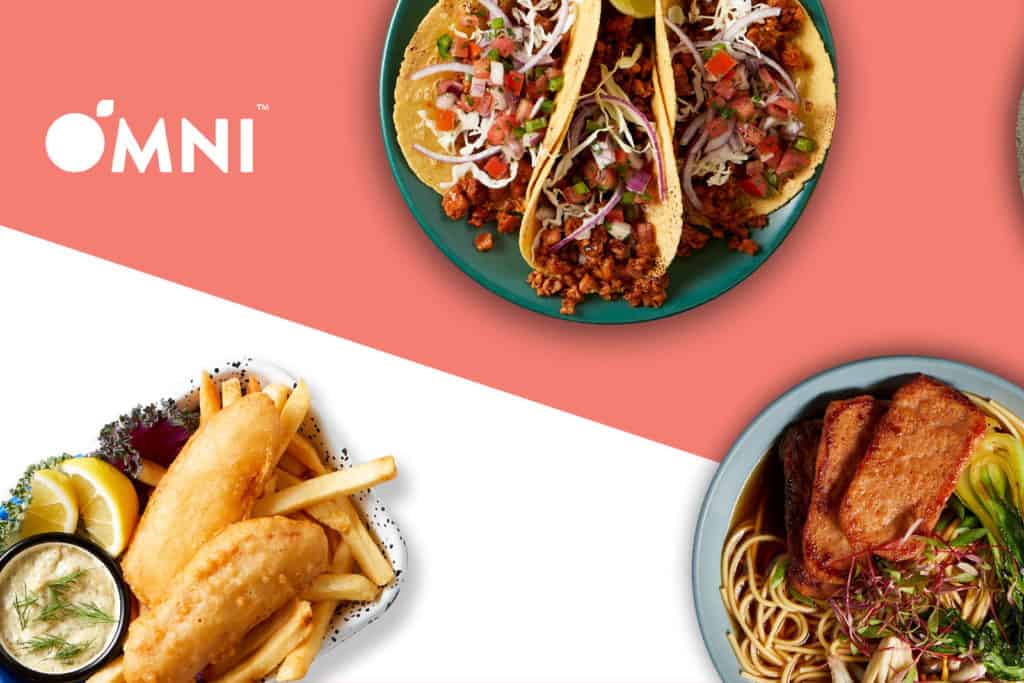 OmniFoods Banner mit pflanzlichen Gerichten