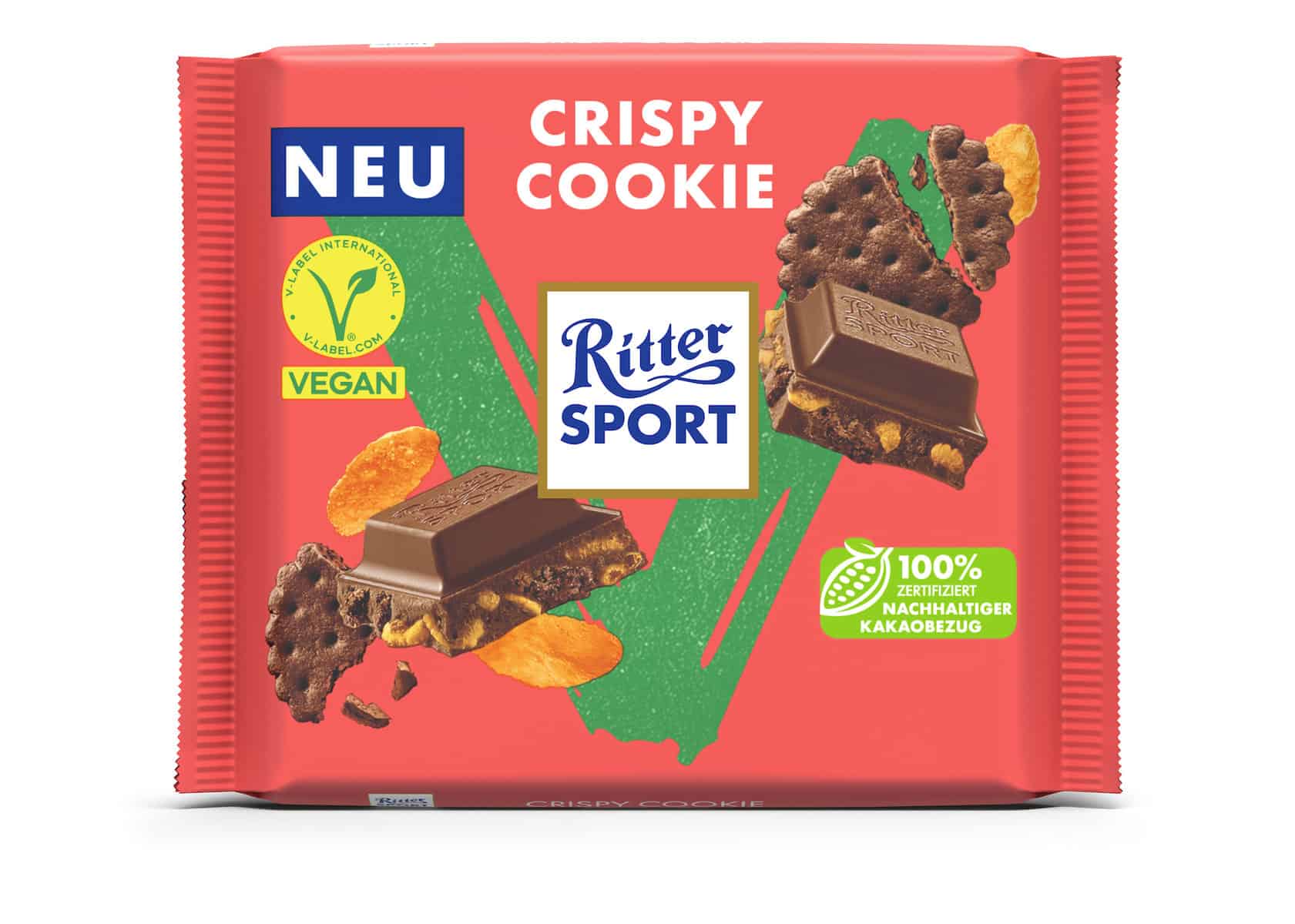 Packshot Ritter Sport Vegan in der neuen Sorte Crispy Cookie