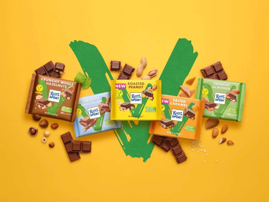 veganes Sortiment an Ritter Sport Schokolade V-Label Awards 2023
