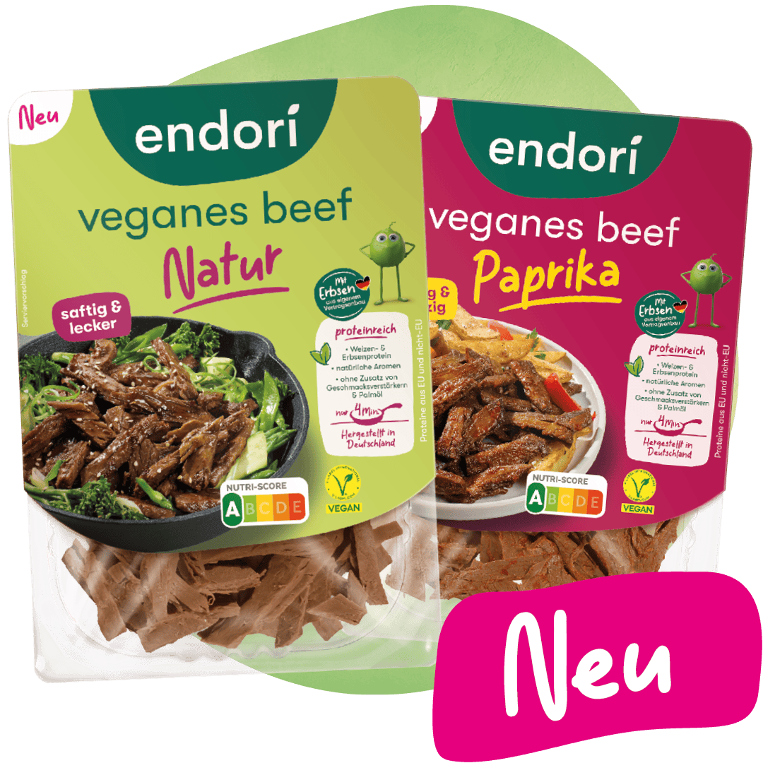 Pflanzliches Beef verpackt in Natur und Paprika