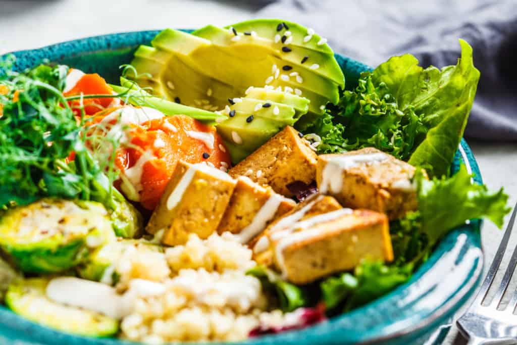 Studie pflanzliche vegane lebensmittelalternative salat avocado ernährung tofu 929