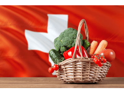 schweiz flagge und gemüsekorb