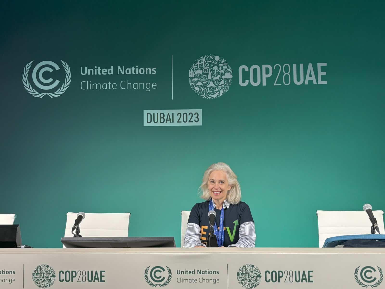Elysabeth Alfano speaking at COP28