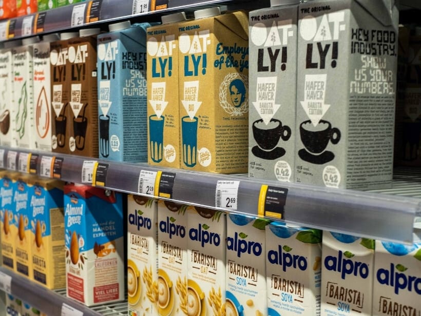 Plant-based milk shelf at Albert Heijn