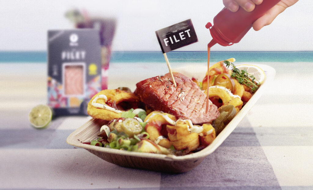 Austrian startup Revo Foods introduces THE FILET, a mycoprotein-based salmon filet.