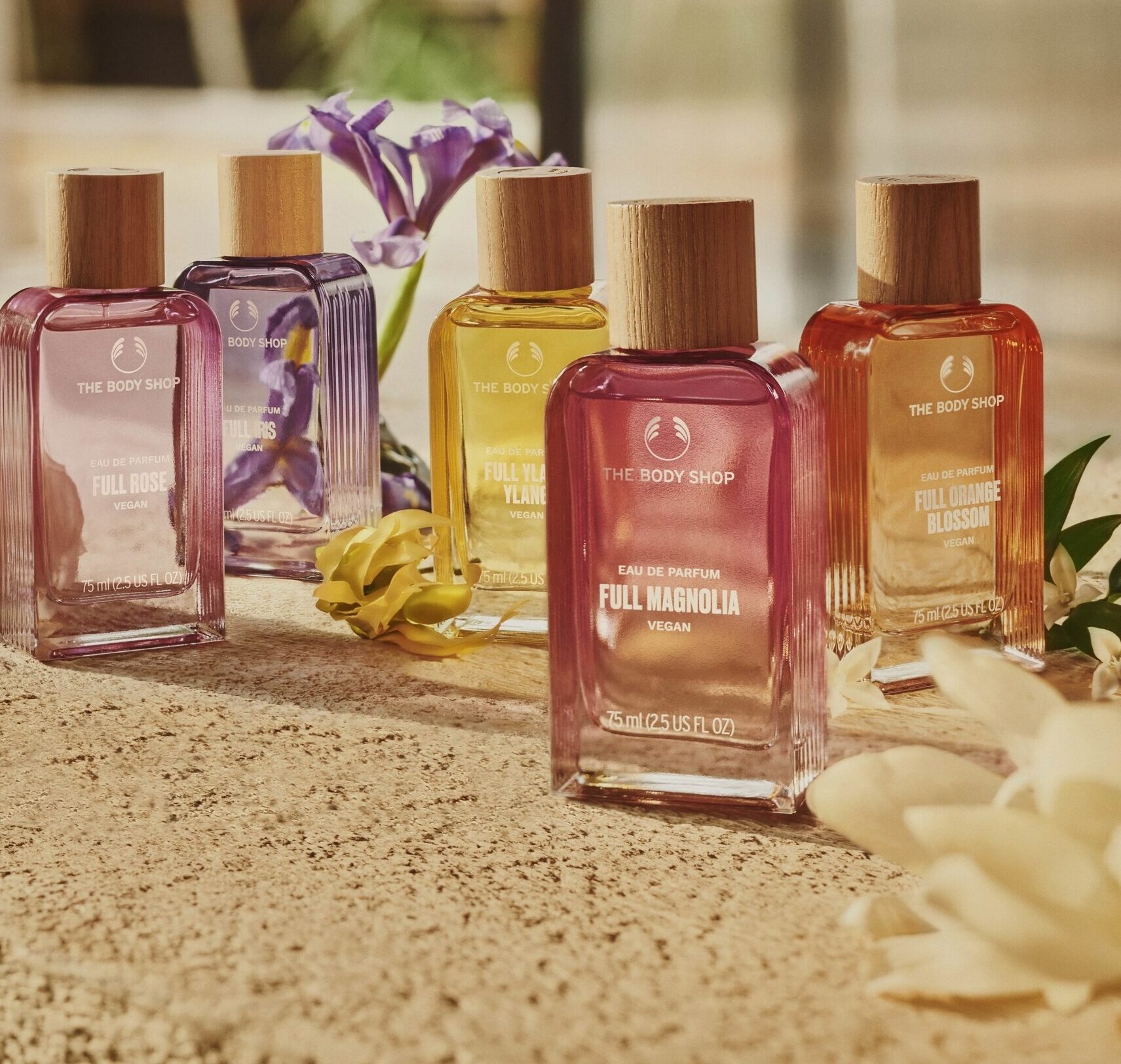 The Body Shop's new Magnolia fragrance range on top of a table