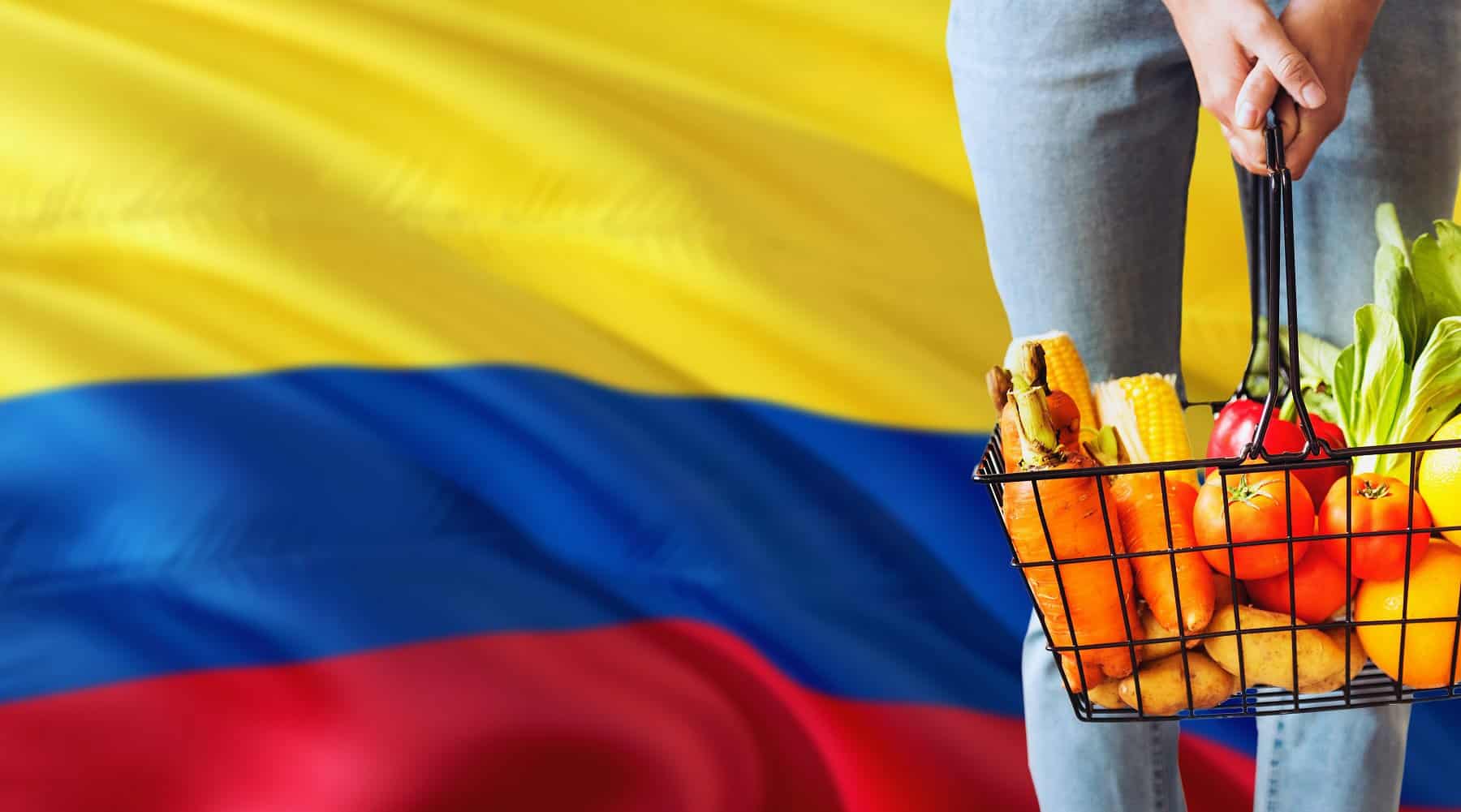 Colombian flag with basket of veg