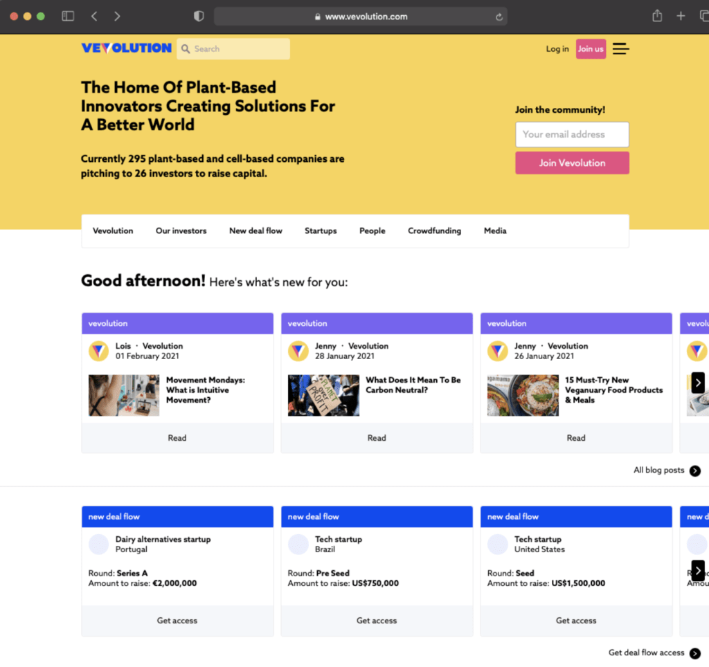 Vevolution platform screenshot